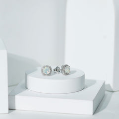 Real 1.6 Carat Ethiopian Opal and Diamond Halo Stud Earrings