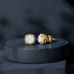 Real 1.6 Carat Ethiopian Opal and Diamond Halo Stud Earrings