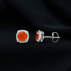 1.5 CT Round Fire Opal and Diamond Halo Stud Earrings