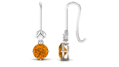Certified Natural Citrine Diamond Drop Earrings with Fish Hook