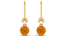 Certified Natural Citrine Diamond Drop Earrings with Fish Hook