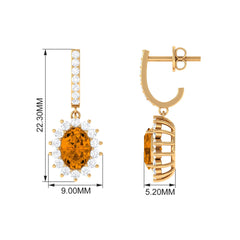 Natural 6X8mm Oval Citrine Drop Earrings with Moissanite