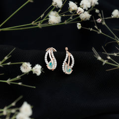 Pear Shape Ethiopian Opal Leaf Stud Earrings with Moissanite