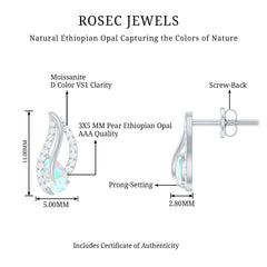 Pear Shape Ethiopian Opal Leaf Stud Earrings with Moissanite