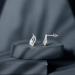 Pear Shape Ethiopian Opal Leaf Stud Earrings with Moissanite