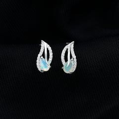 Sterling Silver Ethiopian Opal Leaf Earrings With Moissanite