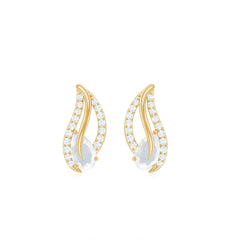 Natural Moonstone Leaf Stud Earrings with Diamond