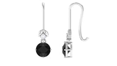 Natural Black Onyx Diamond Drop Earrings with Fish Hook