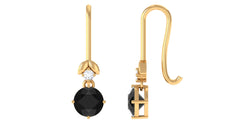Natural Black Onyx Diamond Drop Earrings with Fish Hook