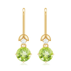 1 Carat Round Peridot and Moissanite Drop Earrings with Fish Hook