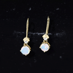 Round Ethiopian Opal and Diamond Drop Earrings with Fish Hook