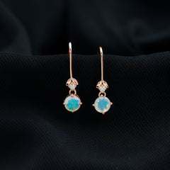 Round Ethiopian Opal and Diamond Drop Earrings with Fish Hook