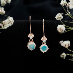 Round Ethiopian Opal and Diamond Drop Earrings with Fish Hook