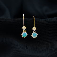 Round Ethiopian Opal and Diamond Drop Earrings with Fish Hook