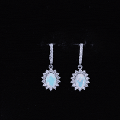 Genuine Ethiopian Opal and Moissanite Hoop Drop Earrings