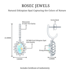 Genuine Ethiopian Opal and Moissanite Hoop Drop Earrings