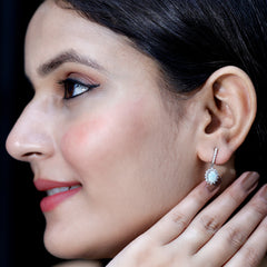 Genuine Ethiopian Opal and Moissanite Hoop Drop Earrings