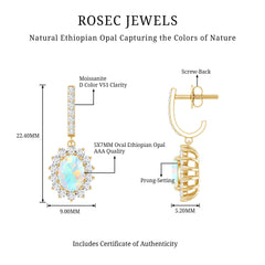 Genuine Ethiopian Opal and Moissanite Hoop Drop Earrings