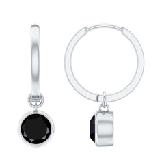 Natural Black Spinel Drop Hoop Earrings