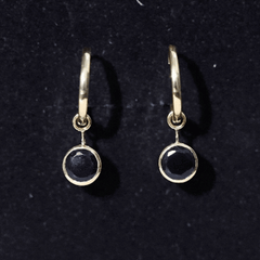 Bezel Set Black Onyx Hinged Hoop Drop Earrings