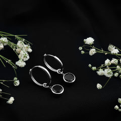 Bezel Set Black Onyx Hinged Hoop Drop Earrings