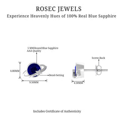 2 CT Solitaire Blue Sapphire Celestial Stud Earrings in Bezel Setting