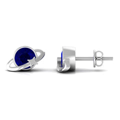 2 CT Solitaire Blue Sapphire Celestial Stud Earrings in Bezel Setting
