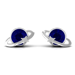 2 CT Solitaire Blue Sapphire Celestial Stud Earrings in Bezel Setting