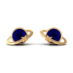 2 CT Solitaire Blue Sapphire Celestial Stud Earrings in Bezel Setting