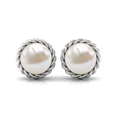 Handpicked 10MM Freshwater Pearl Stud Earrings with Rope Frame
