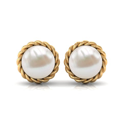 Handpicked 10MM Freshwater Pearl Stud Earrings with Rope Frame