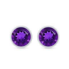 Natural Bezel Set 7mm Amethyst Stud Earrings