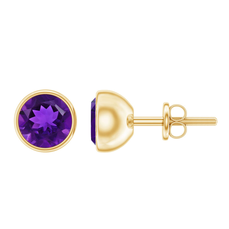 Natural Bezel Set 7mm Amethyst Stud Earrings