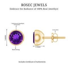 Natural Bezel Set 7mm Amethyst Stud Earrings