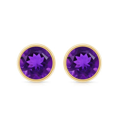 Natural Bezel Set 7mm Amethyst Stud Earrings
