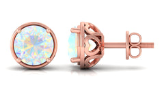 Ethiopian Opal Solitaire Stud Earrings with Screw Back