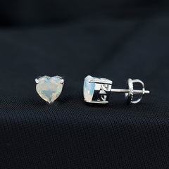 1.5 Carat Heart Shape Real Ethiopian Opal Stud Earrings