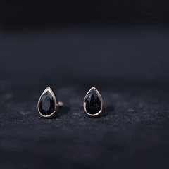Genuine Black Onyx Teardrop Stud Earrings in Bezel Set