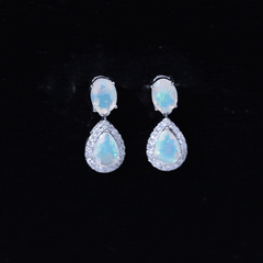 Classic Ethiopian Opal Dangle Earrings with Diamond Stones