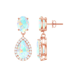 Classic Ethiopian Opal Dangle Earrings with Diamond Stones