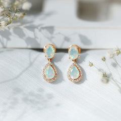 Classic Ethiopian Opal Dangle Earrings with Diamond Stones