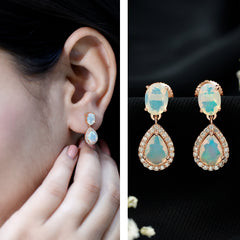 Classic Ethiopian Opal Dangle Earrings with Diamond Stones