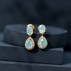 Classic Ethiopian Opal Dangle Earrings with Diamond Stones