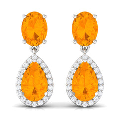 3 CT Classic Fire Opal Dangle Earrings with Diamond