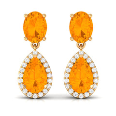 3 CT Classic Fire Opal Dangle Earrings with Diamond