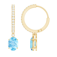 Oval Cut Aquamarine Hoop Drop Earrings with Moissanite