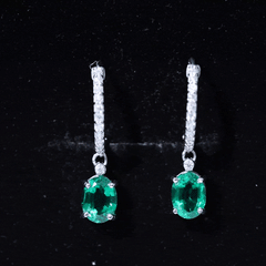 2.5 Carat Oval Cut Lab Grown Emerald and Diamond Hoop Earrings