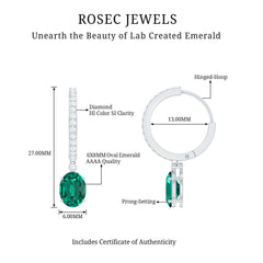 2.5 Carat Oval Cut Lab Grown Emerald and Diamond Hoop Earrings