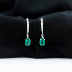 2.5 Carat Oval Cut Lab Grown Emerald and Diamond Hoop Earrings