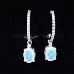 Oval Ethiopian Opal Drop Earrings with Moissanite Hoop
